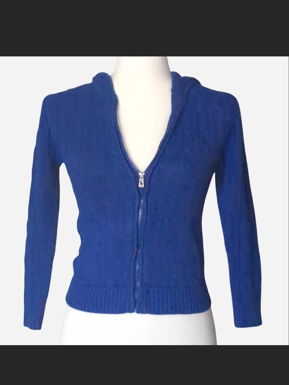💙 VINTAGE COBALT BLUE POLO RALPH LAUREN HOODED ZIP CARDIGAN XXS 💙